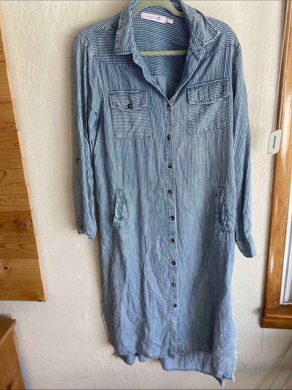 Mossimo Supply Co. Blue Striped Button-Front Maxi Shirt Dress